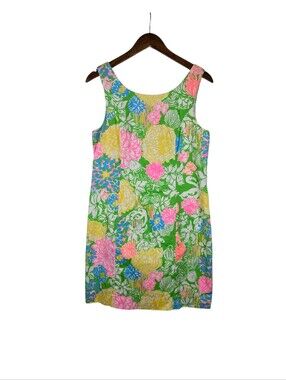 Lilly Pulitzer Cathy Hibiscus Stroll Print Lace Back Dobby Cotton Shift Dress 8